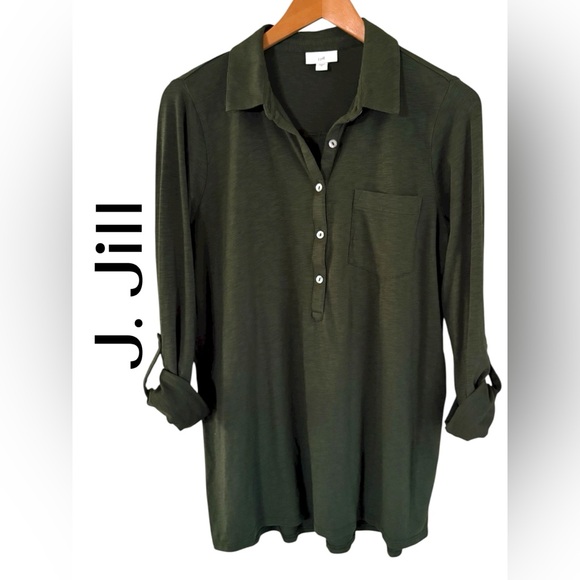 J. Jill Tops - J.Jill-Gorgeous olive blouse. Super soft, roll tab sleeve. Size medium. Like new
